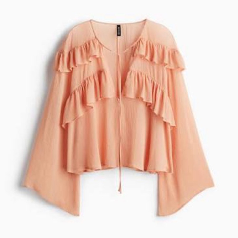 Women's Peach Ruffle Tie-Front Blouse